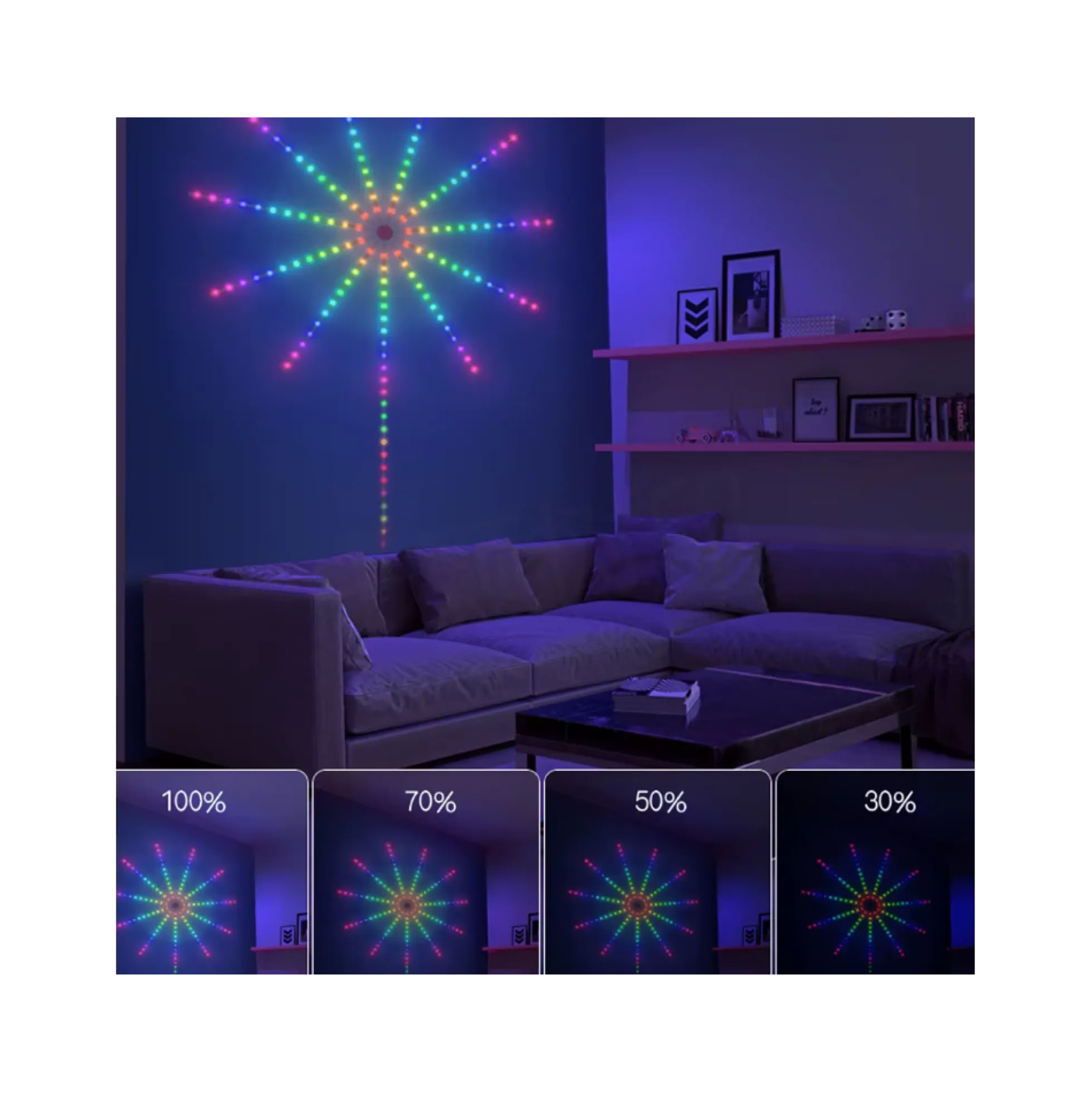 Fyrværkeri LED strip, 5V USB, bluetooth app styring