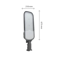 Gadelampe STREETOS 2, 150W, Neutral Hvid, 230V, 145/75°, IP65, IK09, 675x218x75mm, Grå, Skumringssensor
