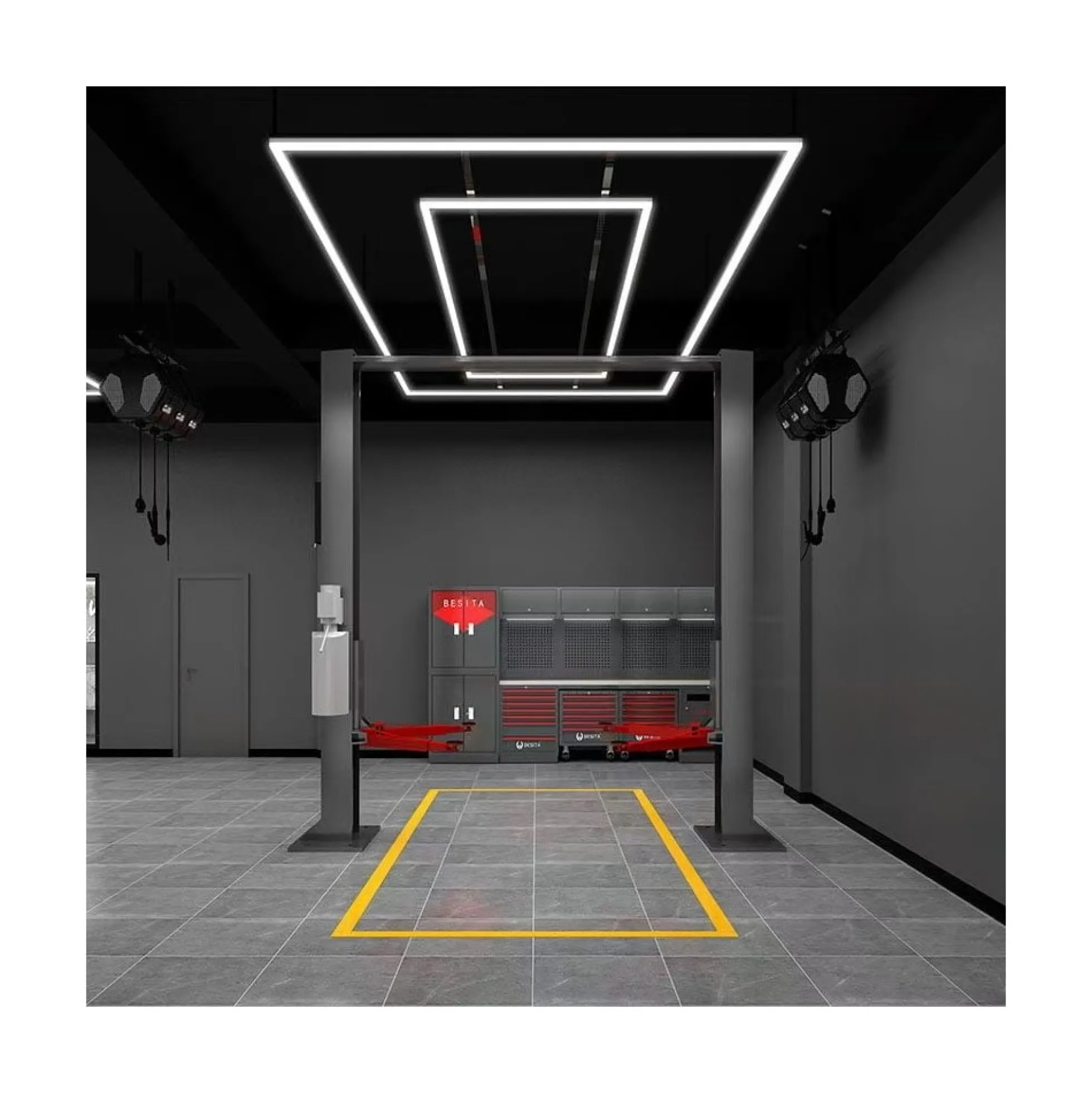 Garage lysgitter LED, 2 rammer, komplet sæt, 288W, RA95, 5000K, 28550 lm, 230V
