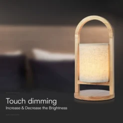Genopladelig LED bordlampe med touch-dæmpning, 3000K, beige, træhåndtag