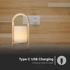 Genopladelig LED bordlampe med touch-dæmpning, 3000K, beige, træhåndtag