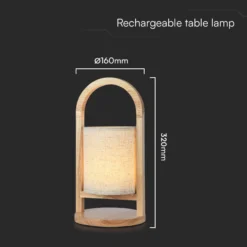 Genopladelig LED bordlampe med touch-dæmpning, 3000K, beige, træhåndtag