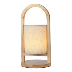 Genopladelig LED bordlampe med touch-dæmpning, 3000K, beige, træhåndtag