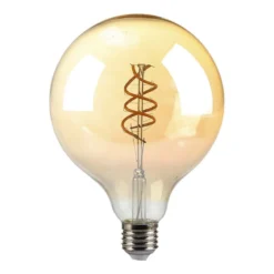 G125 LED pære, 6W, dobbelt spiral, kultråd, amber glas, E27, 400lm, RA80, 1800K