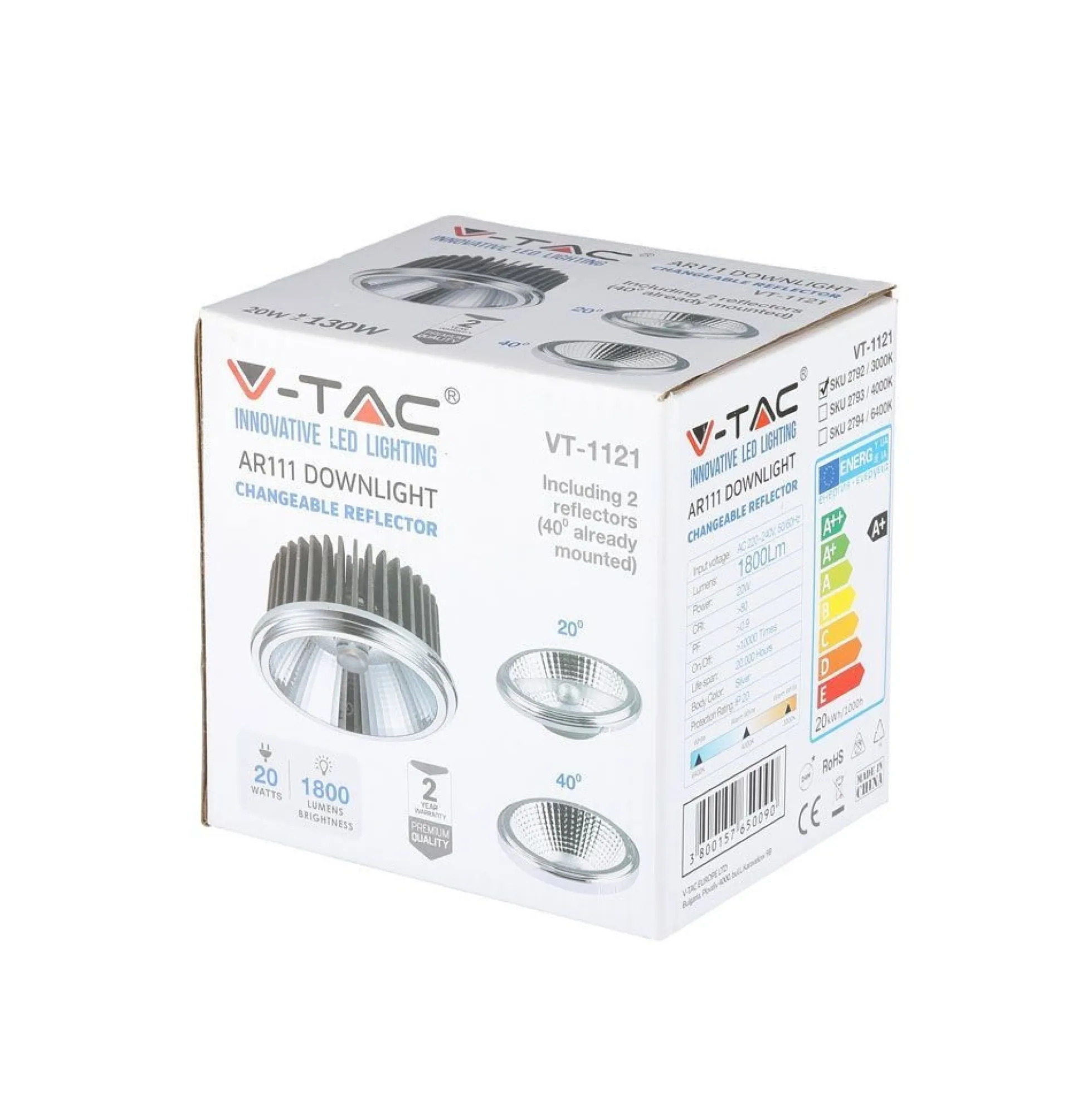 G53 LED spot, 20W, varm hvid, 230V, AR111 - V-Tac