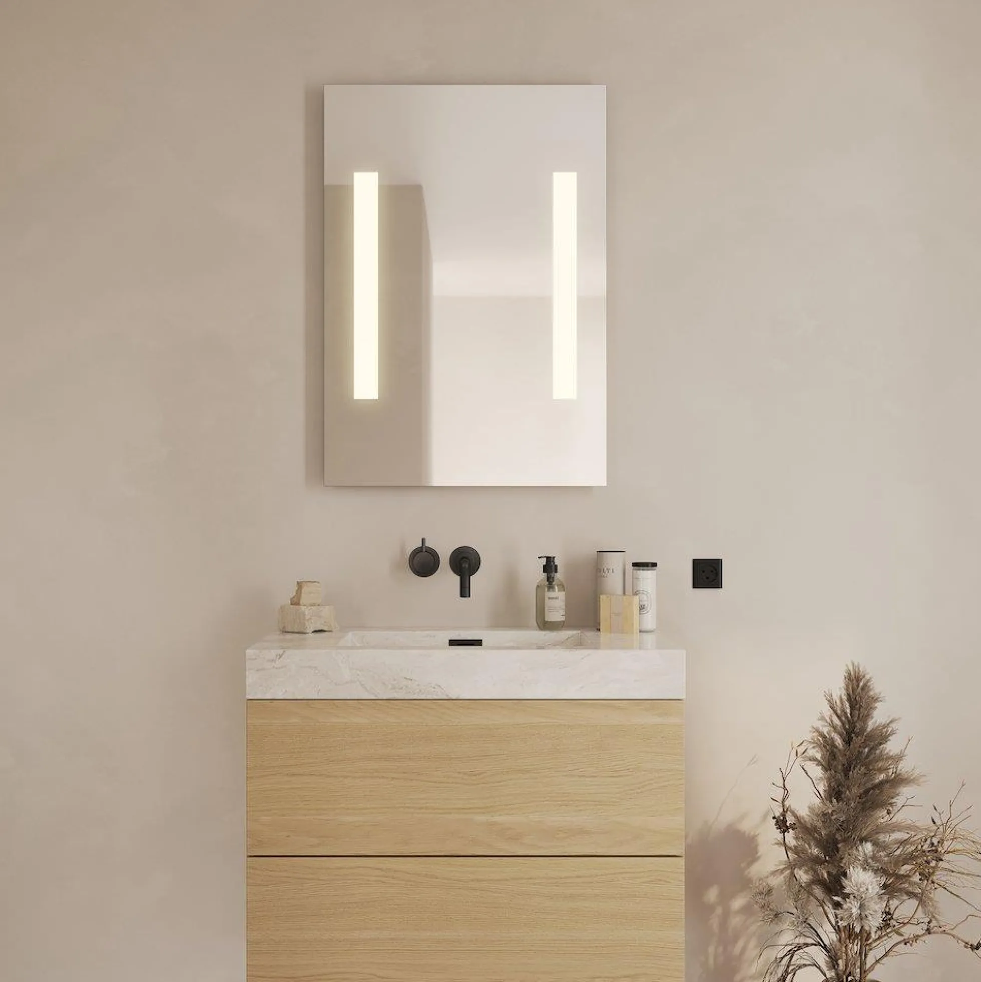 Godhavn spejl med LED lys, 600 x 850 mm