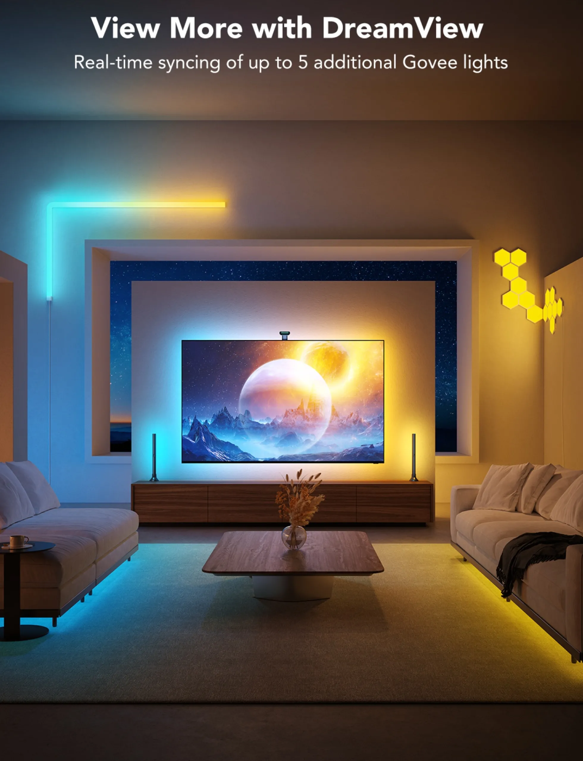 Govee Envisual TV Backlight T2, Dual Cameras, komplet TV-baggrundsbelysning, Bluetooth, WiFi