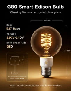 Govee E27 Smart Edison G80 Light Bulb, smart LED-globepære, 500 lm, dæmpbar