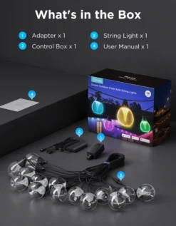Govee Outdoor Clear Bulb String Lights, lyskæde med LED pærer, Bluetooth + Matter