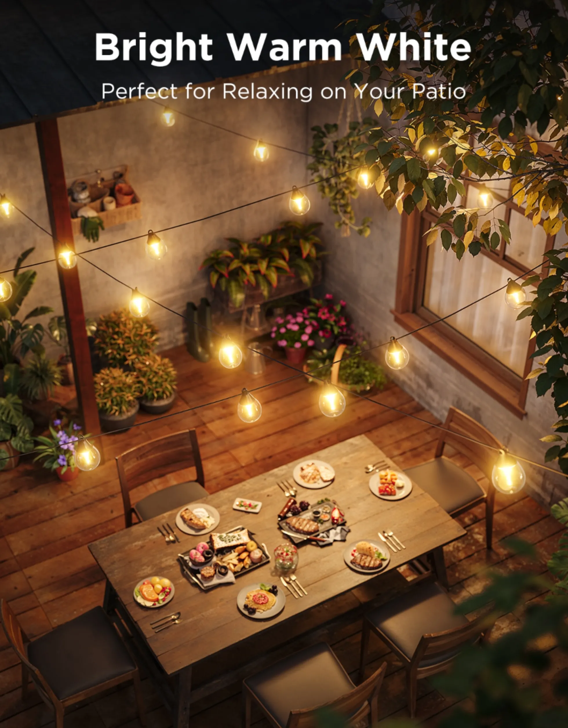 Govee Outdoor Clear Bulb String Lights, lyskæde med LED pærer, Bluetooth + Matter