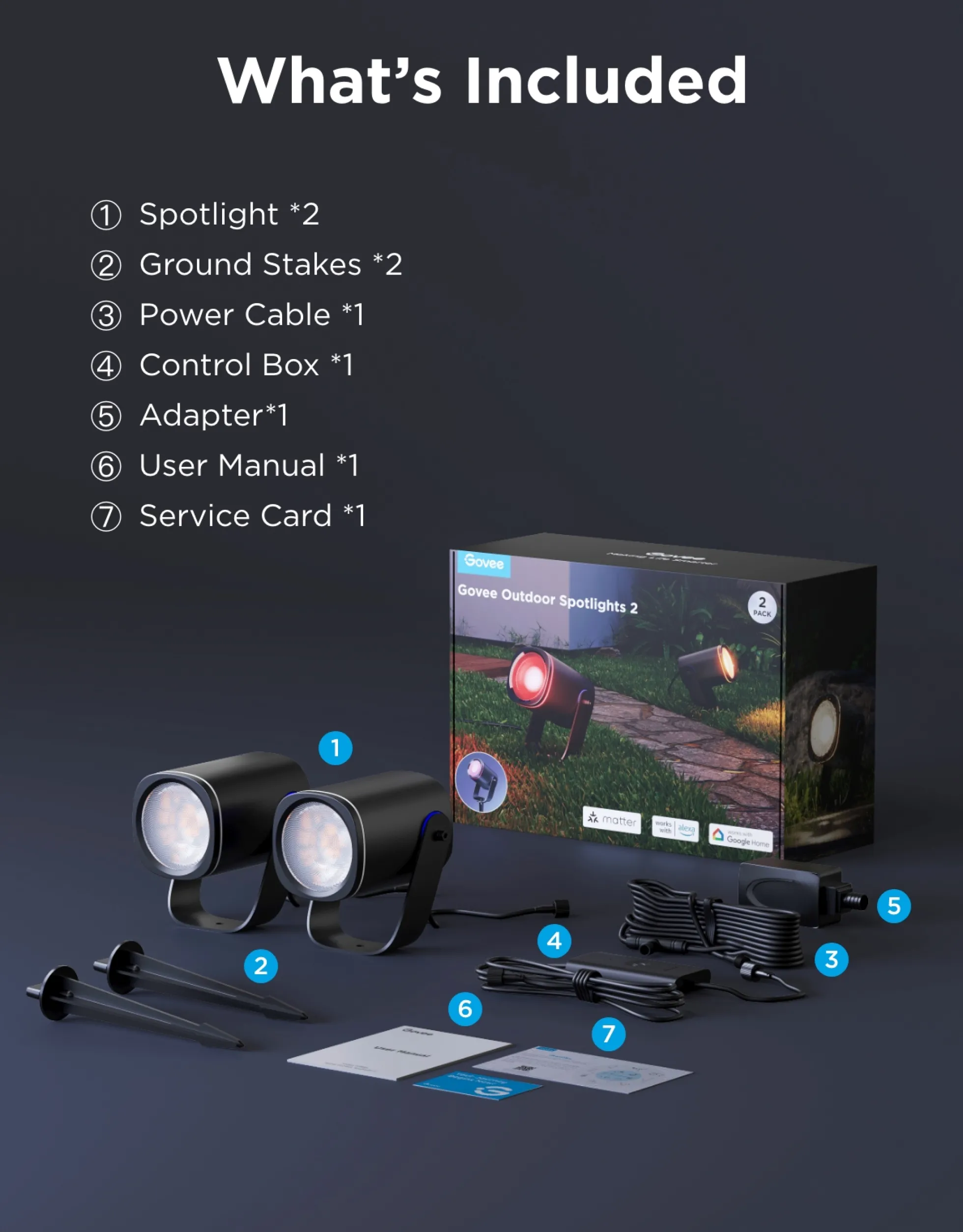 Govee Outdoor Spotlights 2-pak, udendørs spotlights på spyd, sort