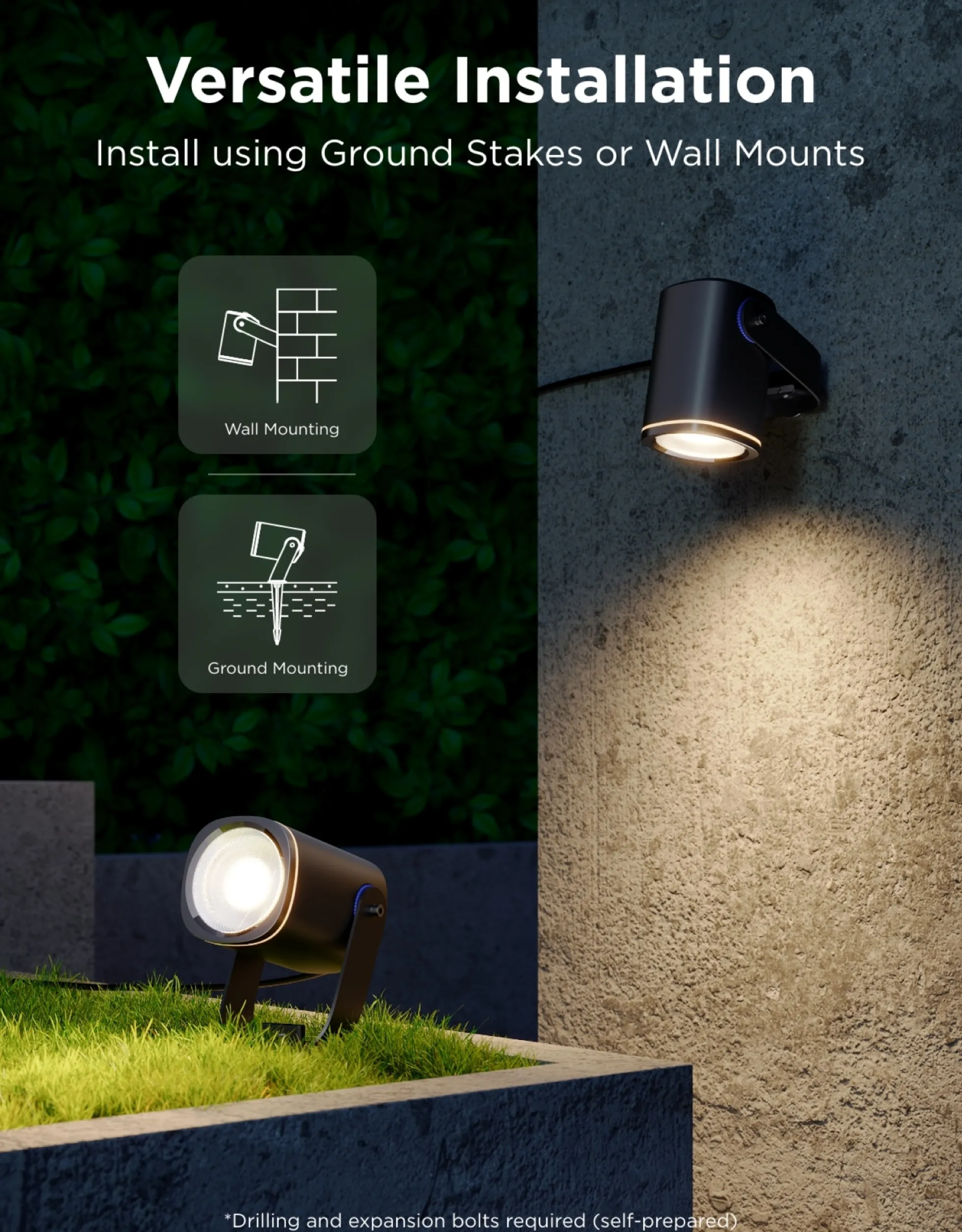 Govee Outdoor Spotlights 2-pak, udendørs spotlights på spyd, sort