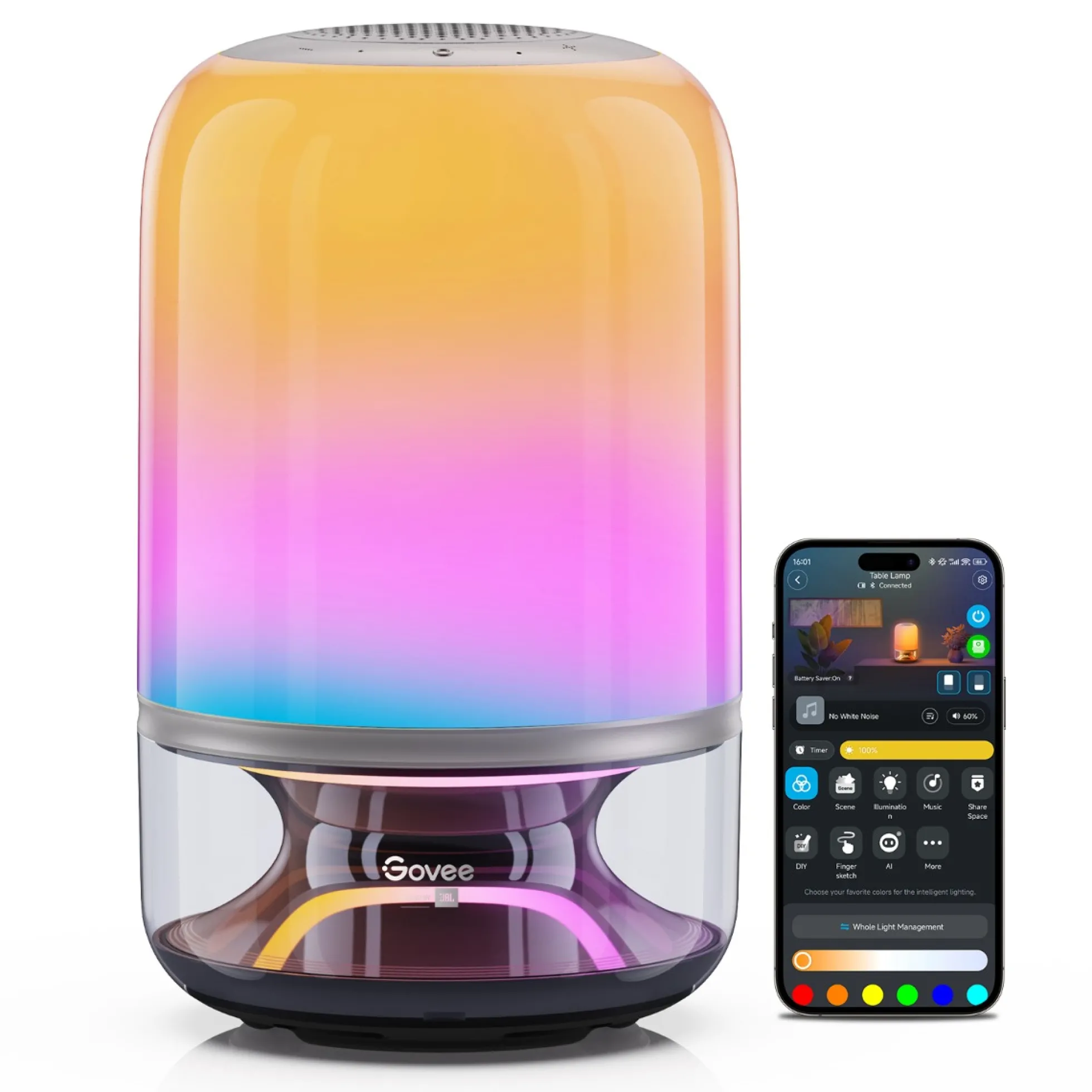 Govee Portable Table Lamp 2 Pro, bordlampe med JBL højtaler, Bluetooth + Matter