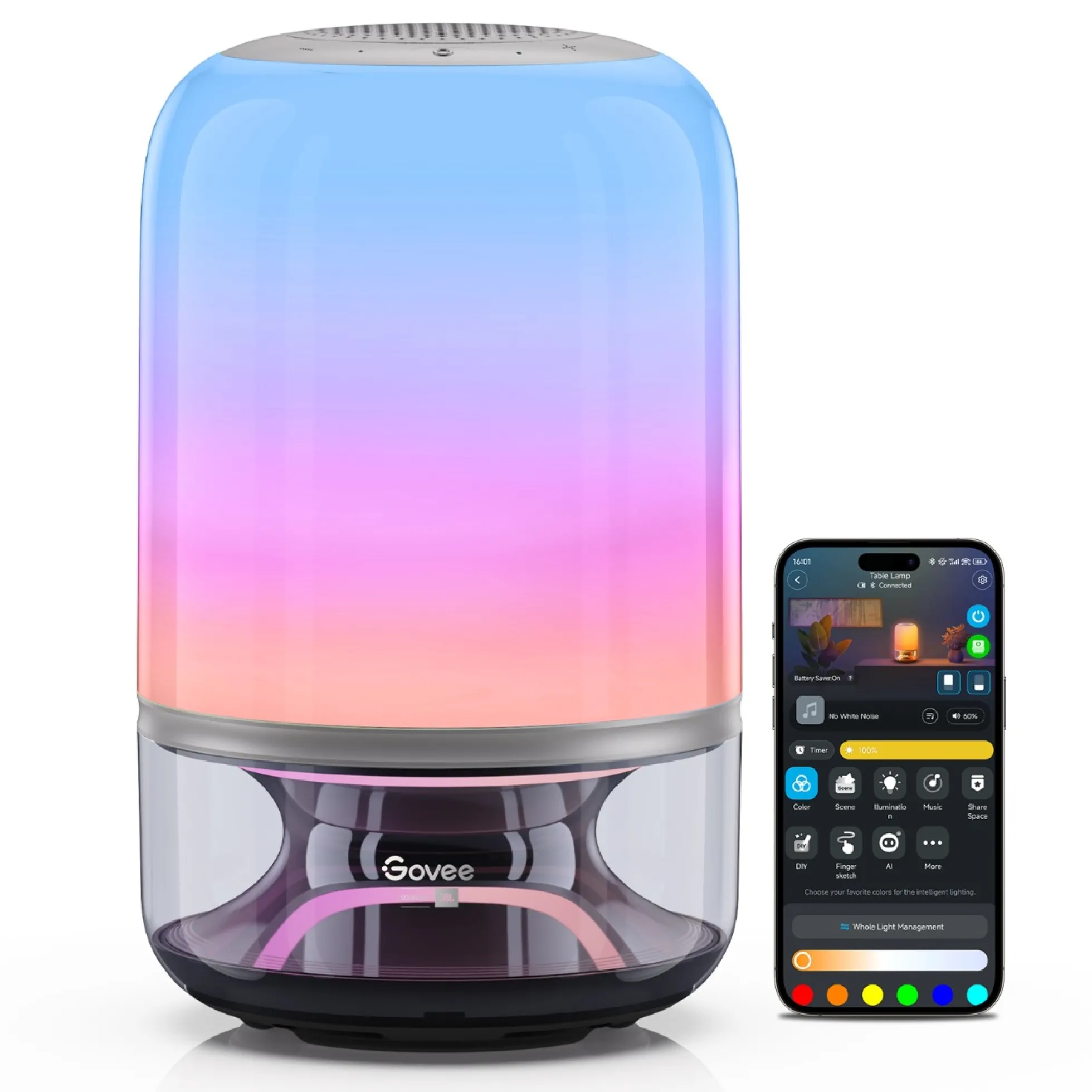 Govee Portable Table Lamp 2 Pro, bordlampe med JBL højtaler, Bluetooth + Matter