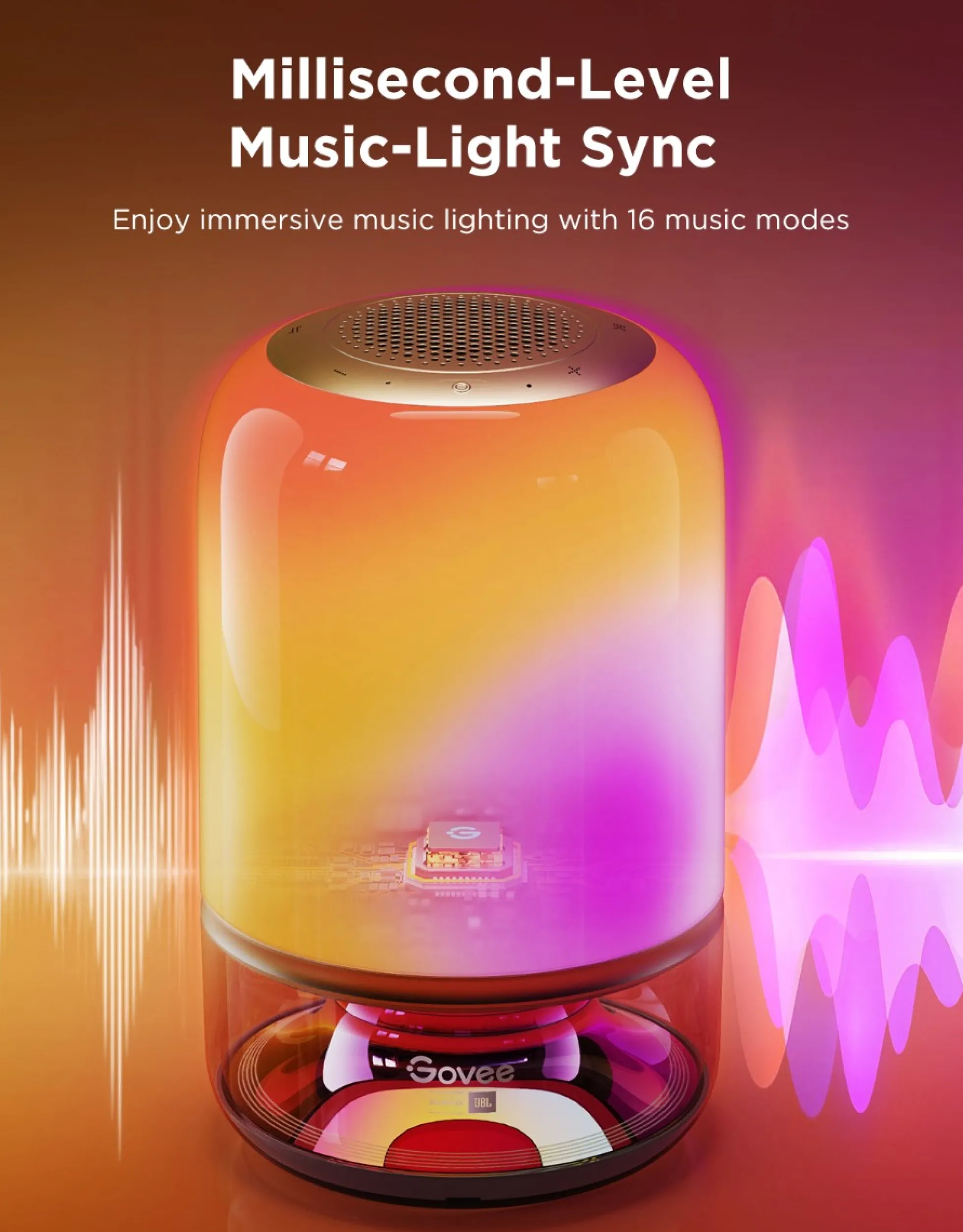 Govee Portable Table Lamp 2 Pro, bordlampe med JBL højtaler, Bluetooth + Matter