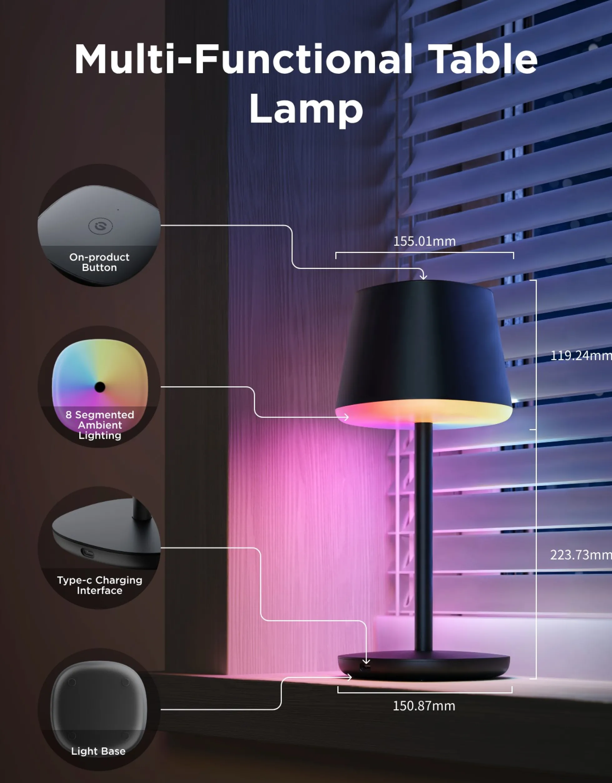 Govee Table Lamp Classic, smart bordlampe, RGBIC, Wi-Fi, Matter
