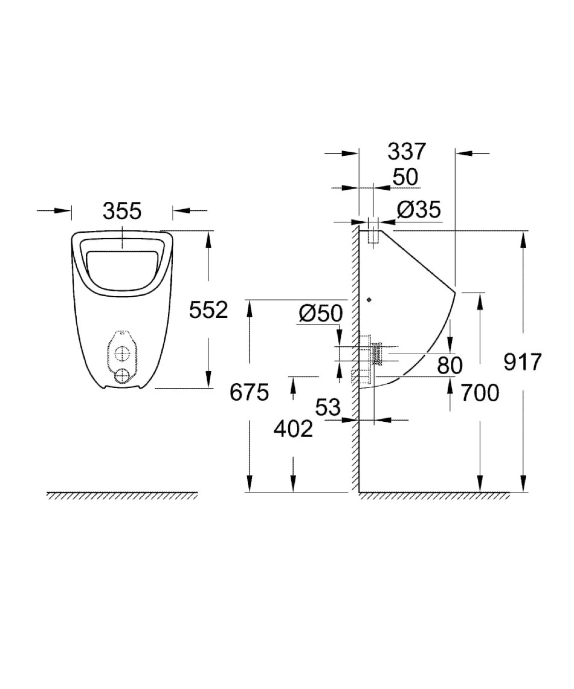 Grohe Bau Ceramic urinal, indløb foroven, krom