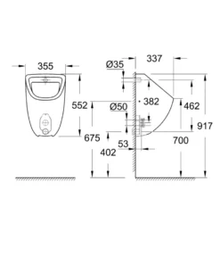 Grohe Bau Ceramic urinal, skjult indløb, hvid