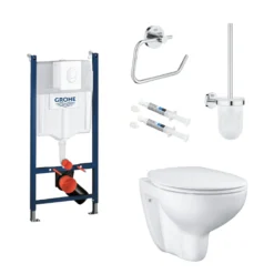 Grohe Bau toiletpakke inkl. Rapid cisterne 113 cm, trykplade, Bau væghængt toilet + SoftClose toiletsæde samt tilbehør