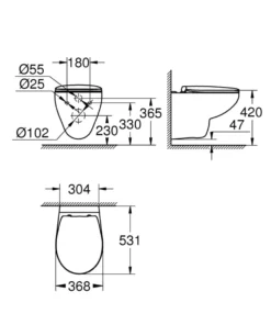 Grohe Bau væghængt toilet, inkl. soft close sæde, krom