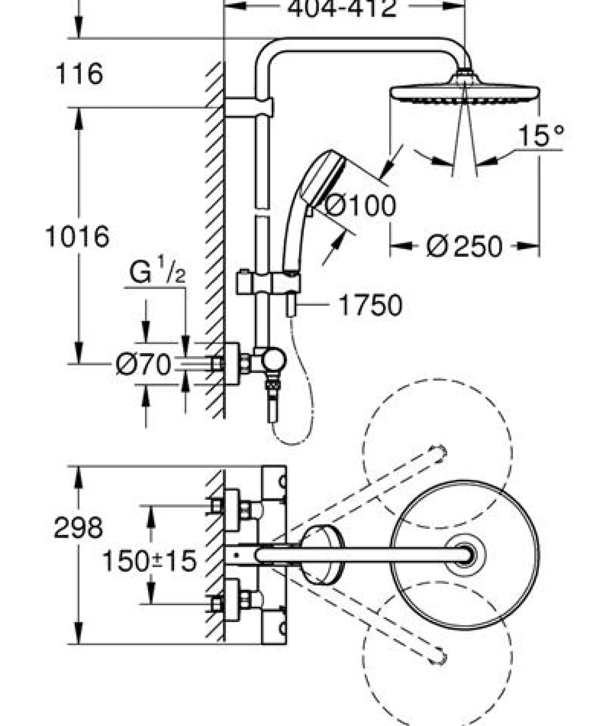 Grohe Brusesystem Vitalio Start 250 med termostat, krom