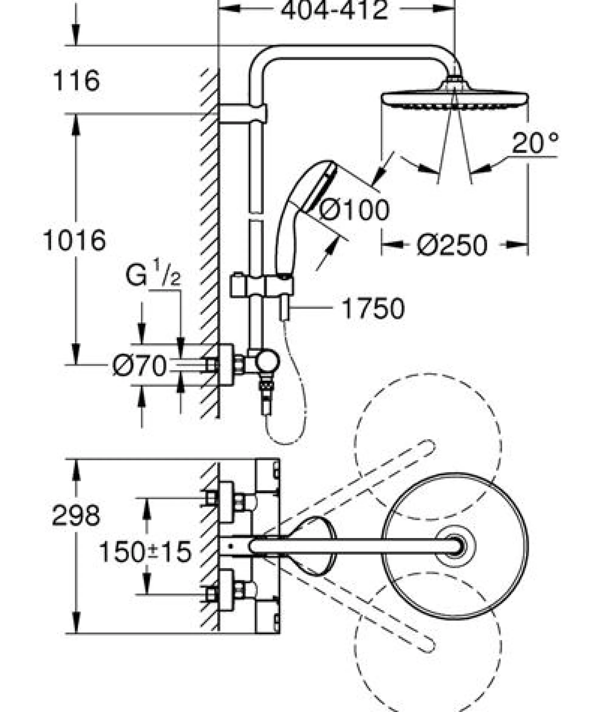 Grohe Brusesystem Vitalio Start 250 med termostat, krom