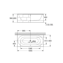 Grohe Essence indbygningsbadekar, 180 x 80 cm, EasyClean, hvid