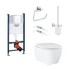Grohe Essence toiletpakke inkl. Rapid cisterne 113 cm, trykplade, Essence væghængt toilet + SoftClose toiletsæde samt tilbehør