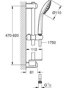 Grohe Euphoria Massage 110 mm brusestangsæt, 620mm brusetang, krom