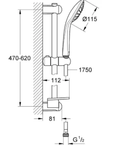 Grohe Euphoria Mono 110 mm brusestangsæt, 620mm brusetang, krom