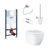 Grohe Euro toiletpakke inkl. Rapid cisterne 113 cm, trykplade, Euro væghængt toilet + SoftClose toiletsæde samt tilbehør