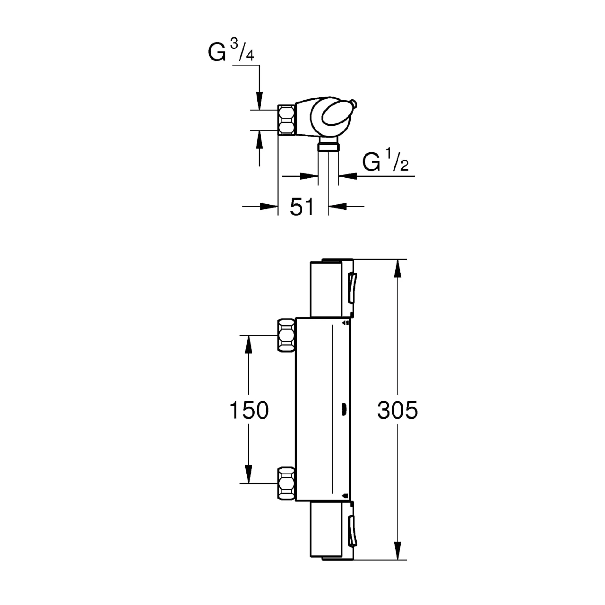 Grohe Grotherm Nordic, brusearmatur, 2-grebs, krom