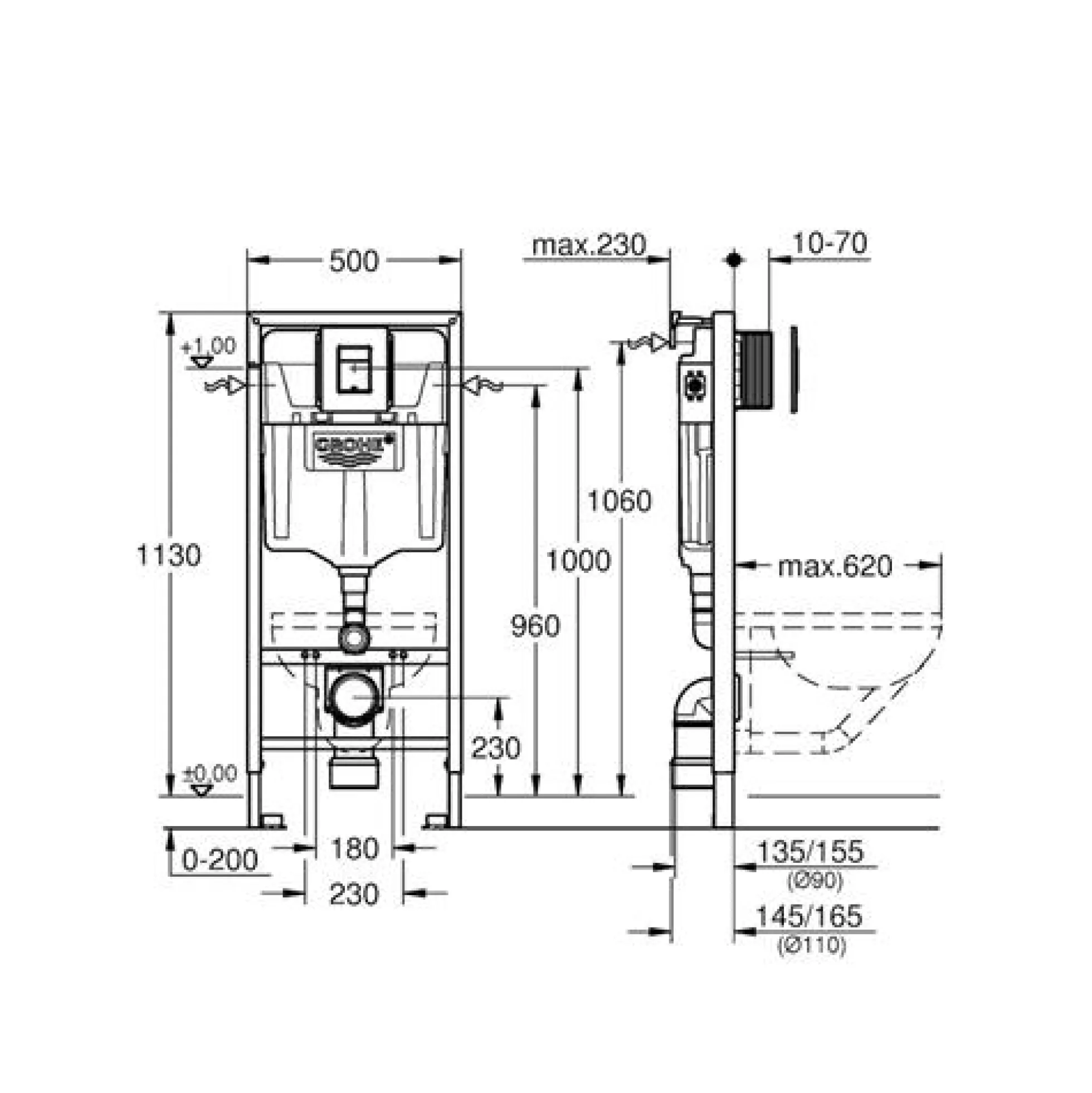 Grohe Indbygningscisterne Solido 3in1, 1, 20 m byggehøjde, pulverlakeret, selvbærende, sort