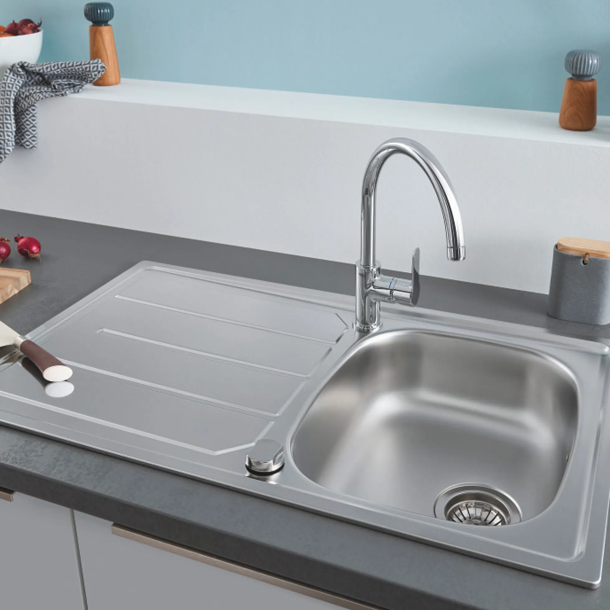 Grohe K200, køkkenvask i rustfrit stål, nedfældet, 860x500mm