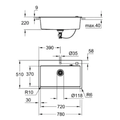 Grohe K700 Kompositvask, 780 x 510 mm, sort