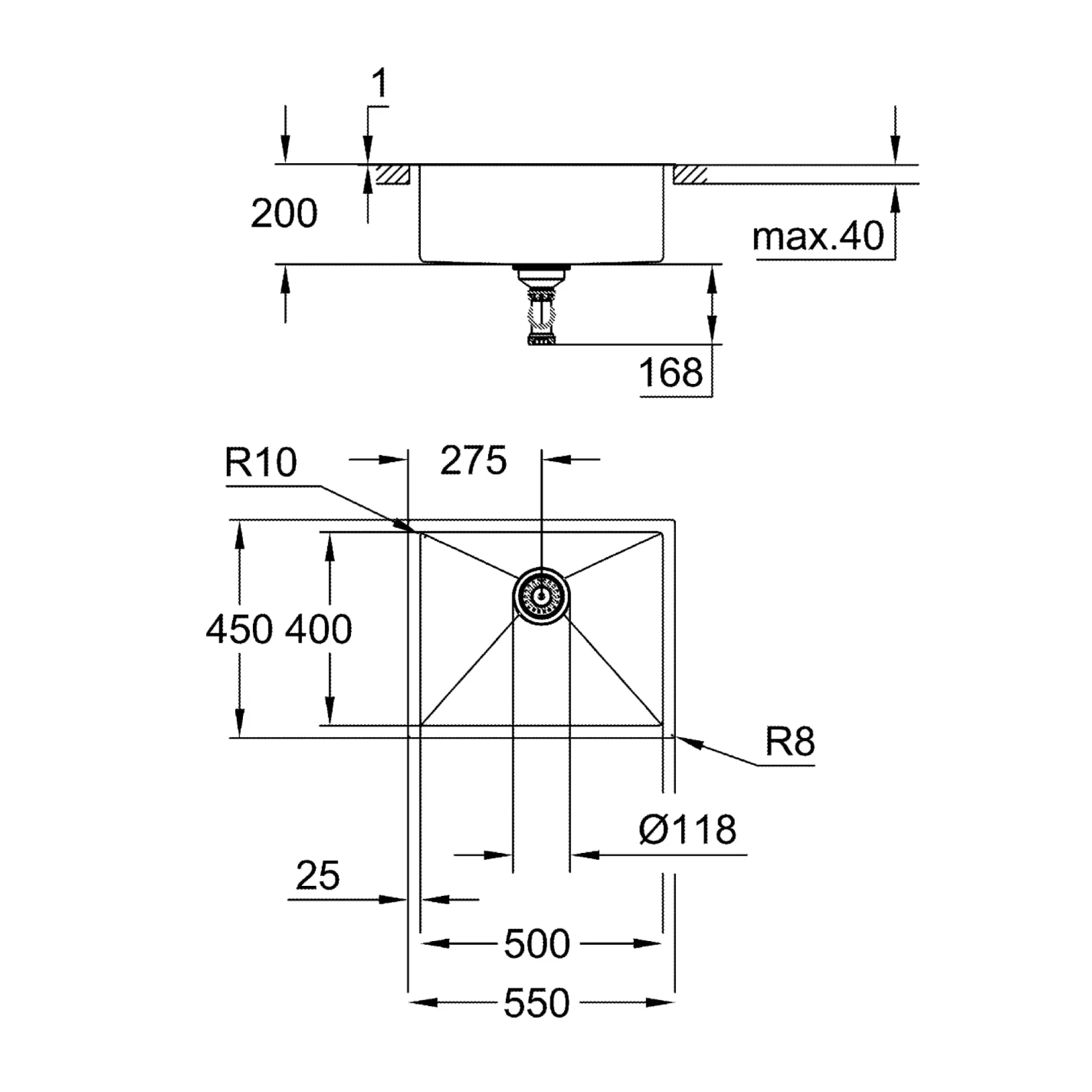 Grohe K700, rustfri stålvask