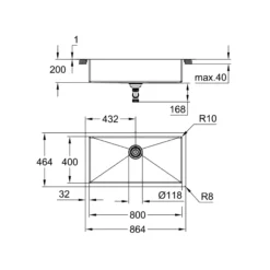 Grohe K700 rustfri stålvask, underlimet/planlimet/nedfældet, 864x464mm