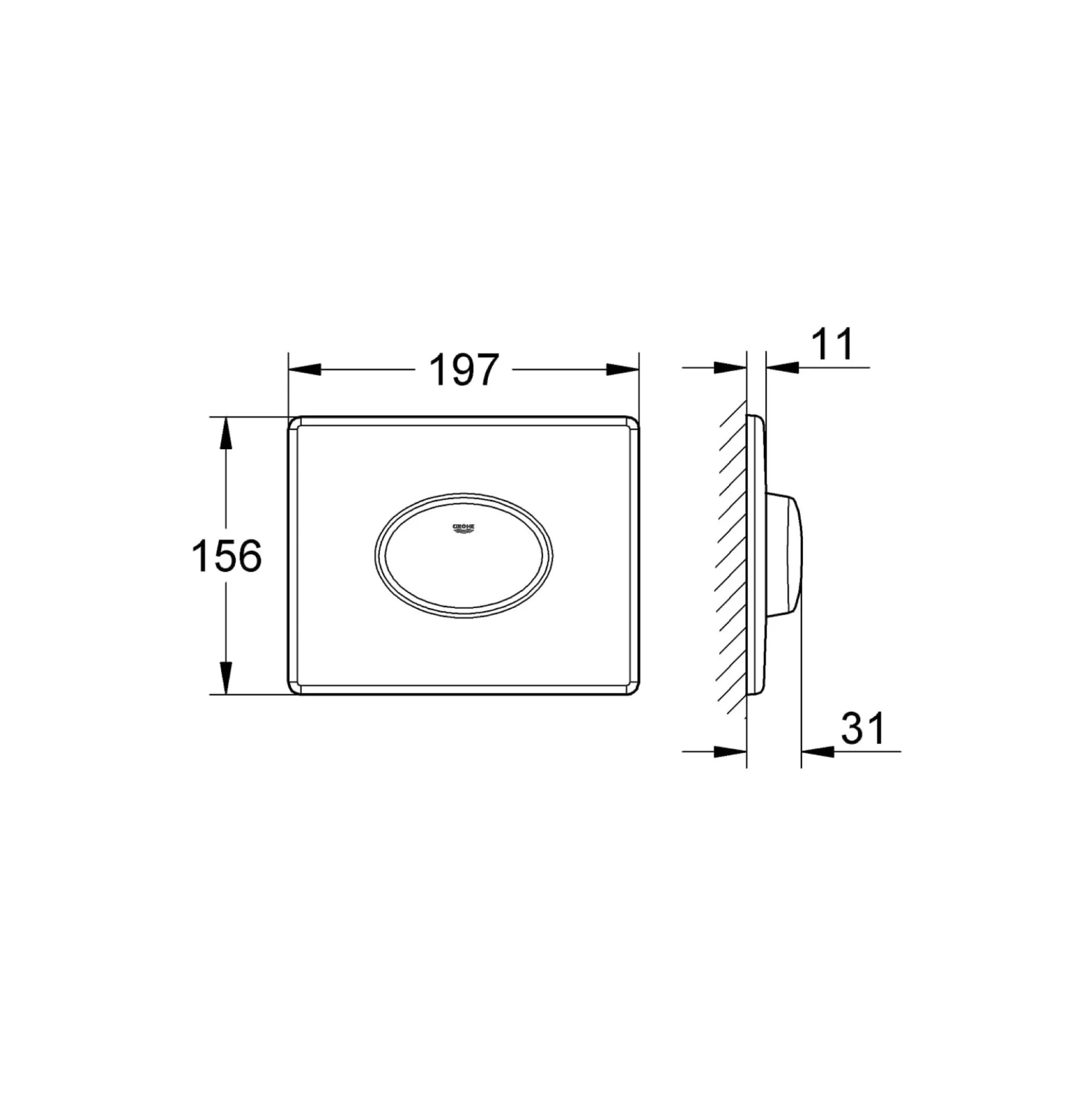 Grohe Skate Air betjeningsplade, 1-volumen, vandret montage, 156 x 197 mm, krom