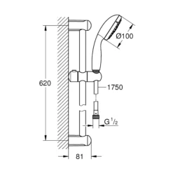 Grohe Tempesta 100 mm brusestangsæt, 600mm brusetang, 3 sprays, krom