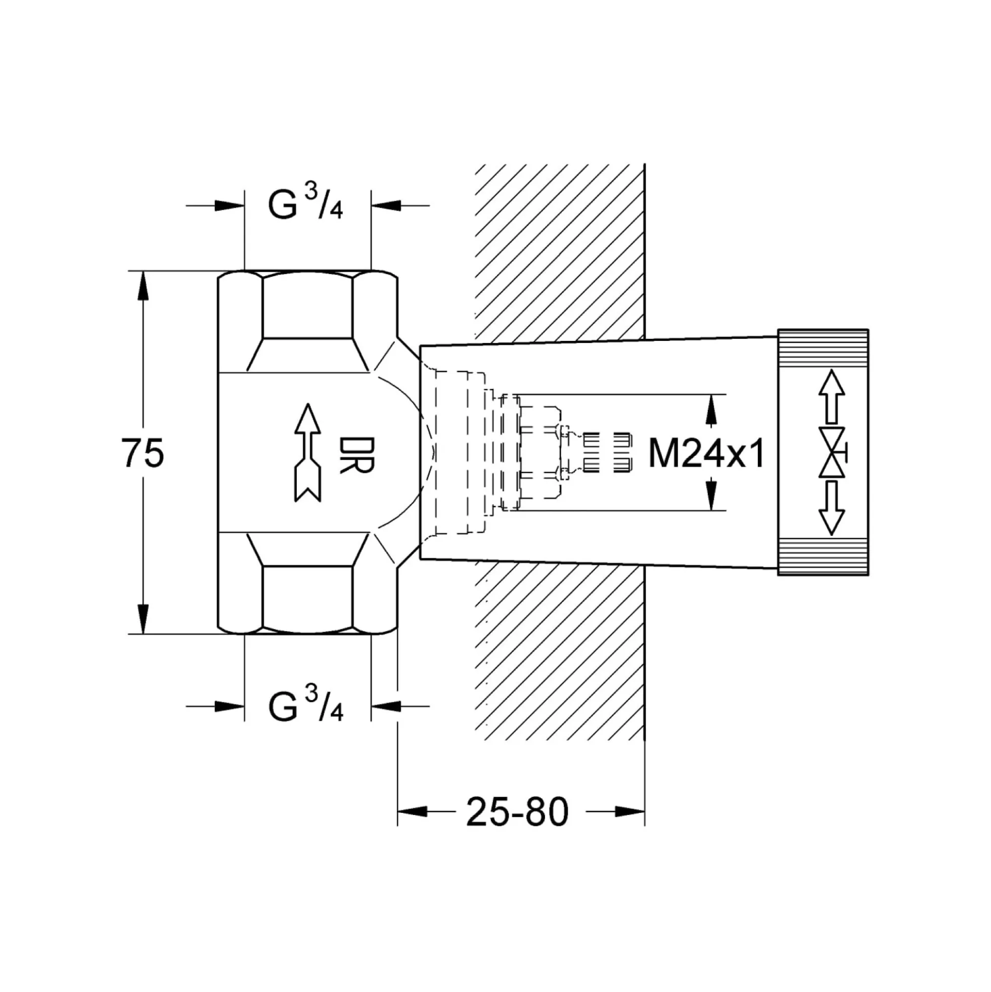 Grohe Ventilunderdel, 3/4" DN 20, til indbygning, krom