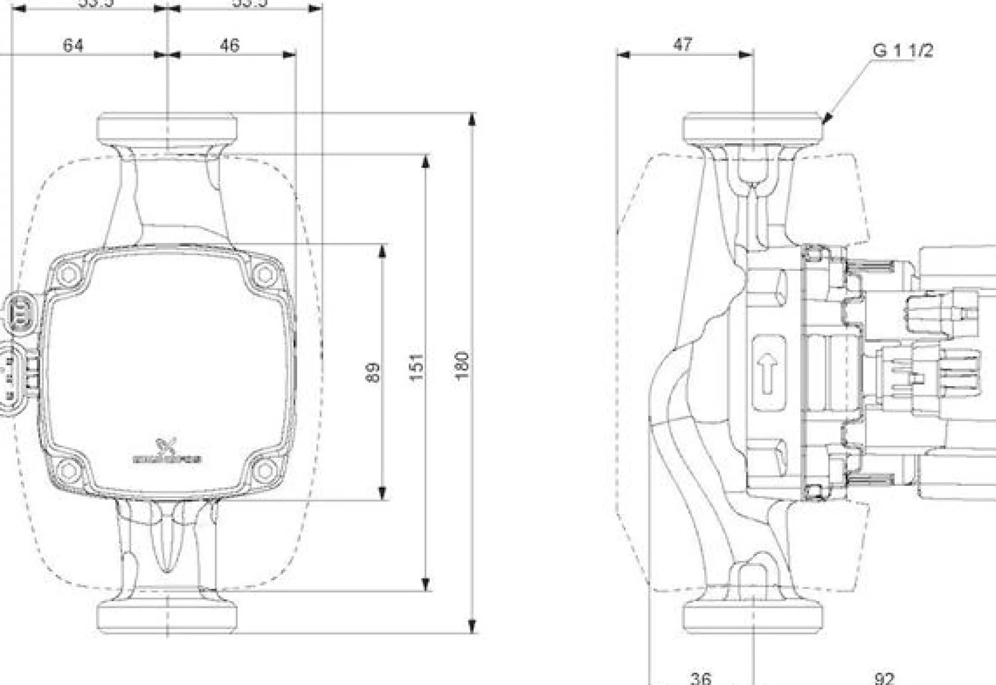 Grundfos ALPHA2 GO 25-90, 180, 220-240V, 9H AG0, 1 1/2", 180mm