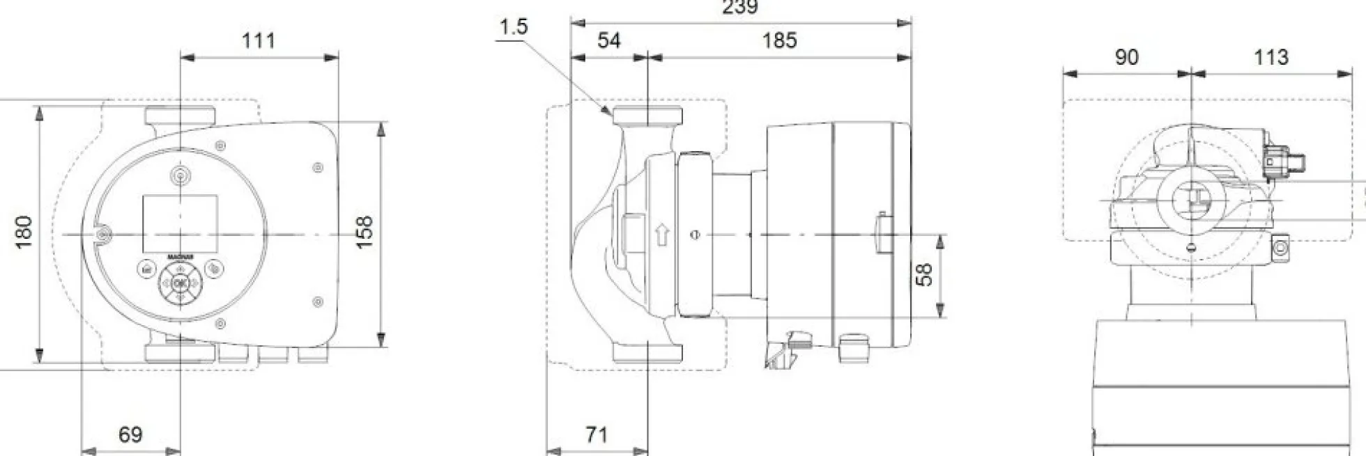 Grundfos MAGNA3 25-60 180 mm, cirkulationspumpe