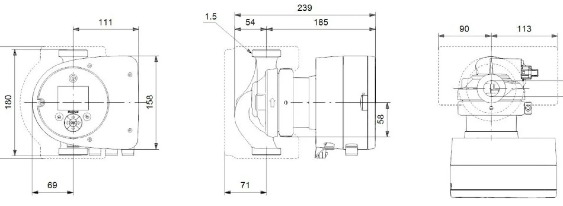 Grundfos MAGNA3 25-80 180 mm, cirkulationspumpe
