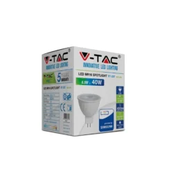 GU5.3 LED spotpære, 6,5W, 12V DC, MR16, Samsung LED chip, 450 lumen, 3000K, IP20 - V-Tac