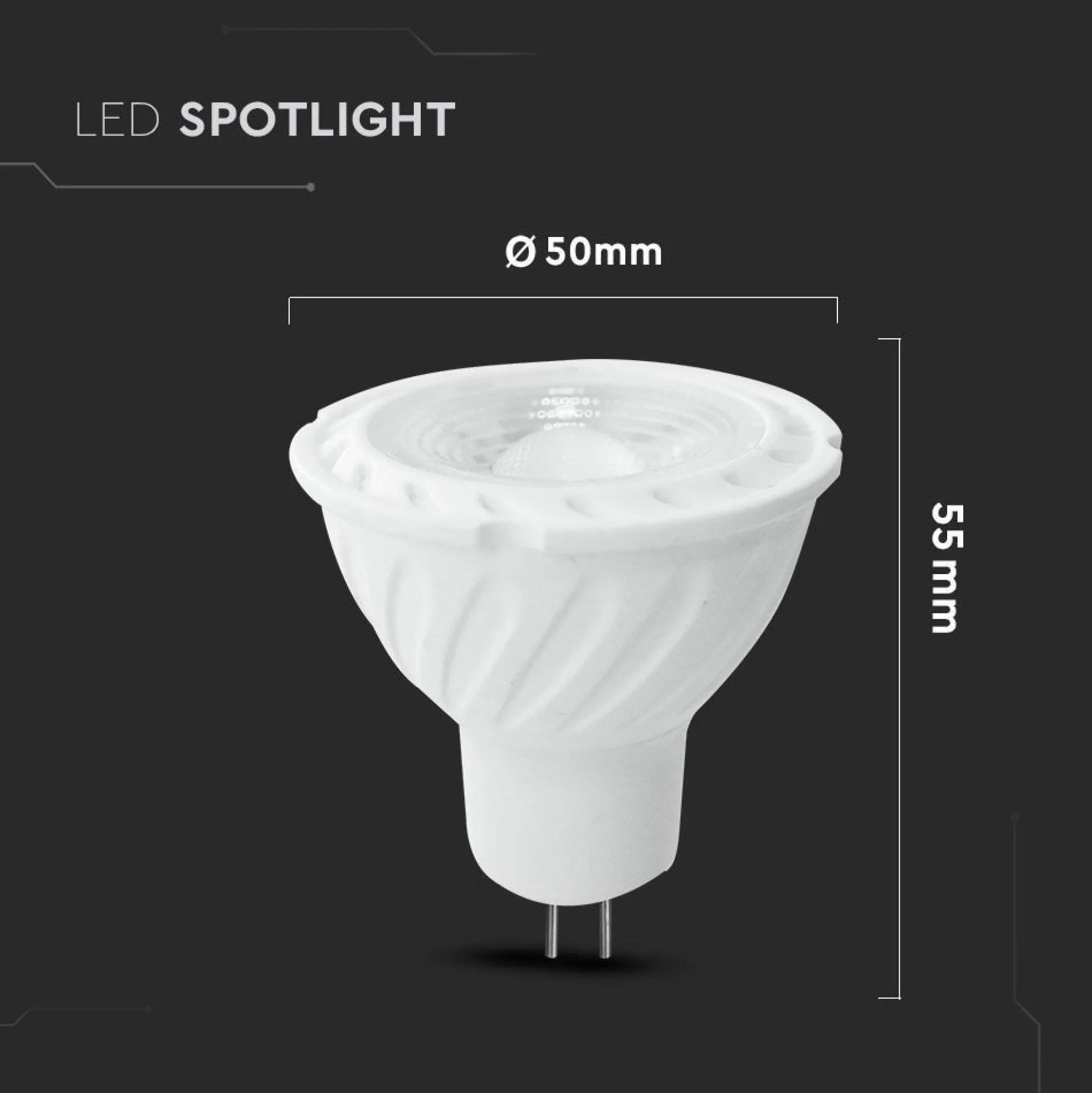 GU5.3 6,5W LED spotpære - 12V, Samsung LED chip, MR16, varm kulør
