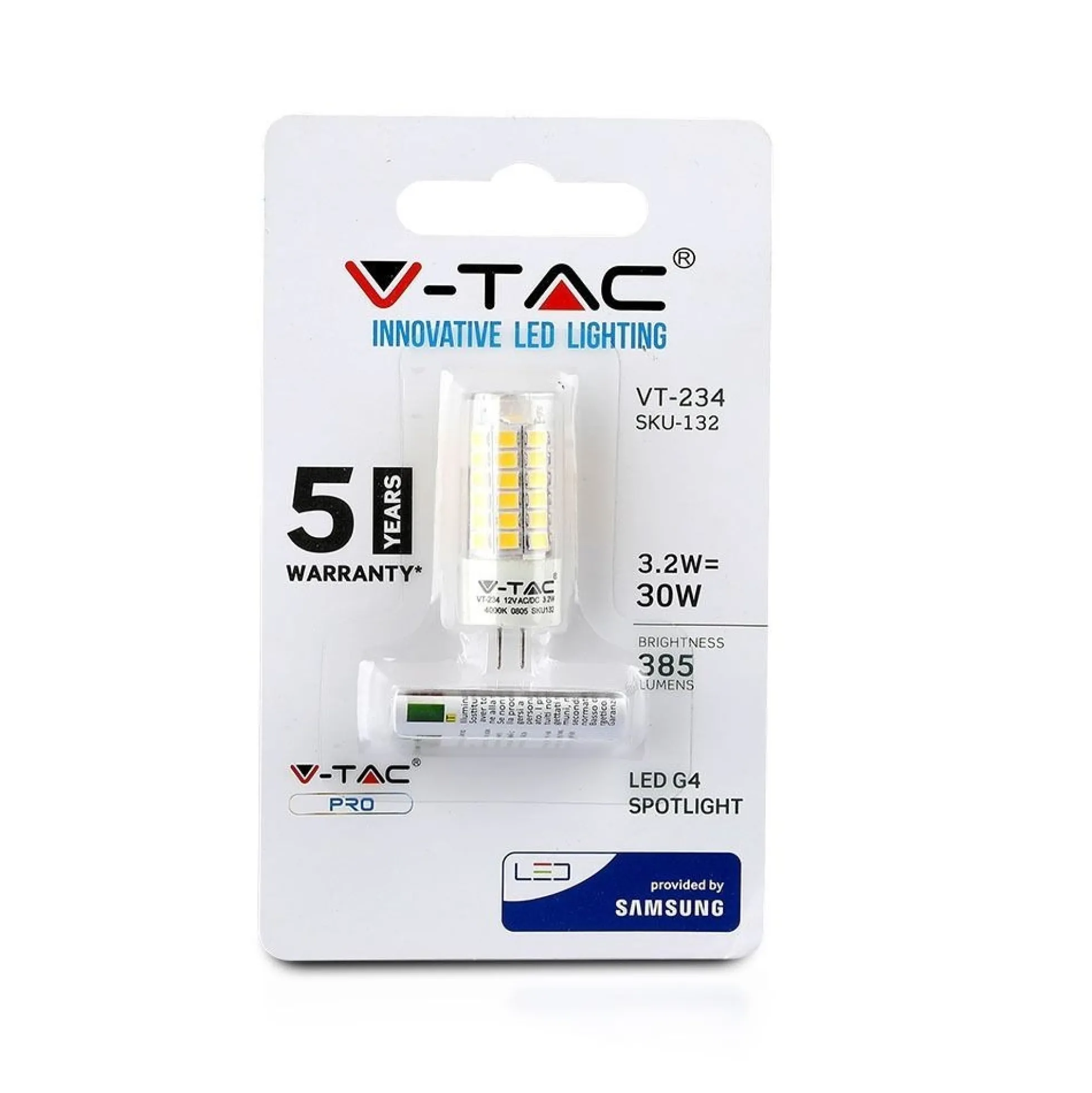 G4 3,2W LED pære, 12V, Samsung LED chip, 3000K (restsalg)