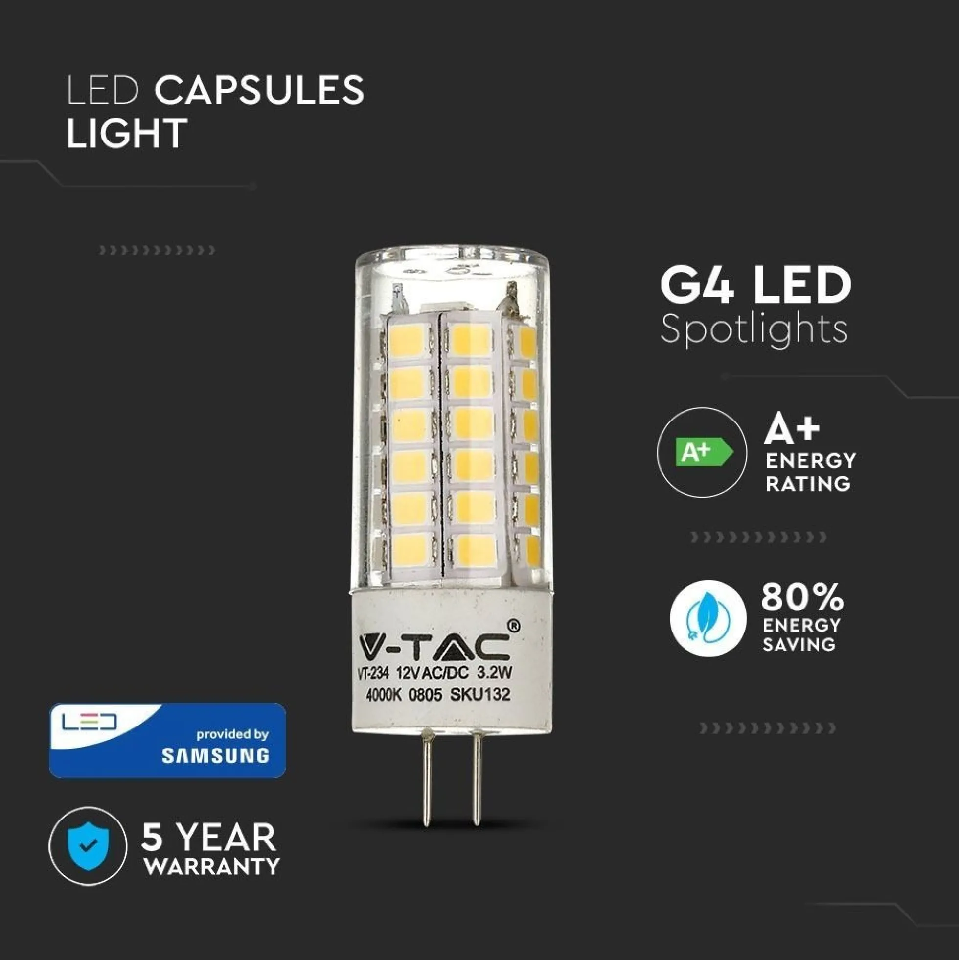 G4 3,2W LED pære, 12V, Samsung LED chip, 3000K (restsalg)