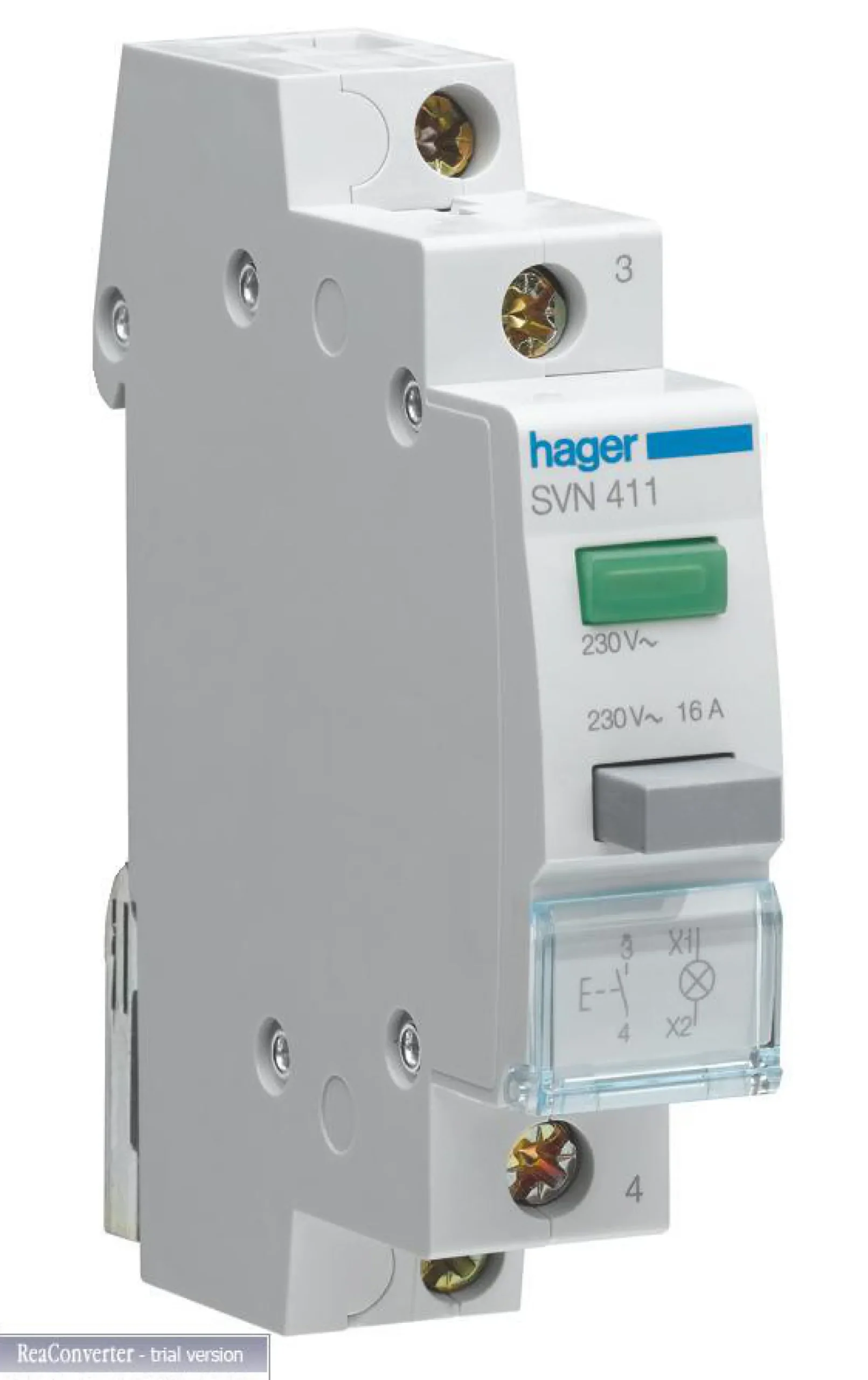 Hager Kiptryk, 16A, 1 slutte, med 230V LED, grøn