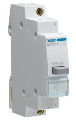 Hager Trykknap, 16A, 250V, 1 Slutte, For Din-skinne