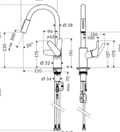 Hansgrohe Focus M41 køkkenarmatur, udtræk, C-tud, 1-grebs - flere farver